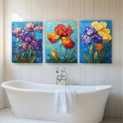 3pcs Botanical Floral Textured Flower Perfect Wall Art Set Canvas Framed 50x70cm - High Quality Print 100% Australian Made Wall Canvas Ready to Hang