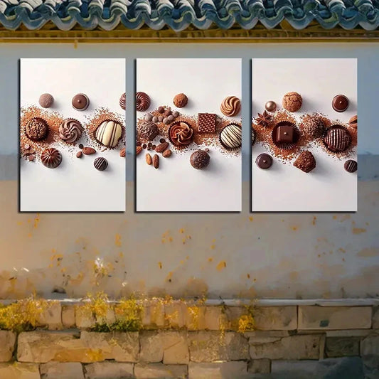 3pcs Chocolate Themed in Soft Background Metal Print Ready to Hang Art