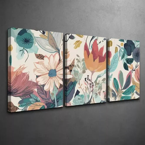 3pcs Botanical Colorful Flower Wall Art Canvas Unframed - High Quality Print 100% Australian Made Wall Canvas