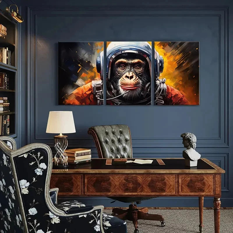 3pcs Ape Astronaut Space Helmet Fantasy Metal Print Ready to Hang Art