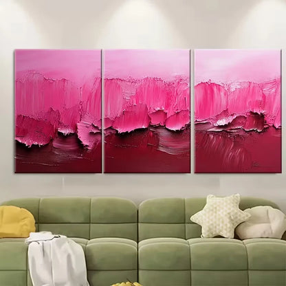 3pcs Vibrant Pink Abstract Brush Stroke Metal Print Ready to Hang Art