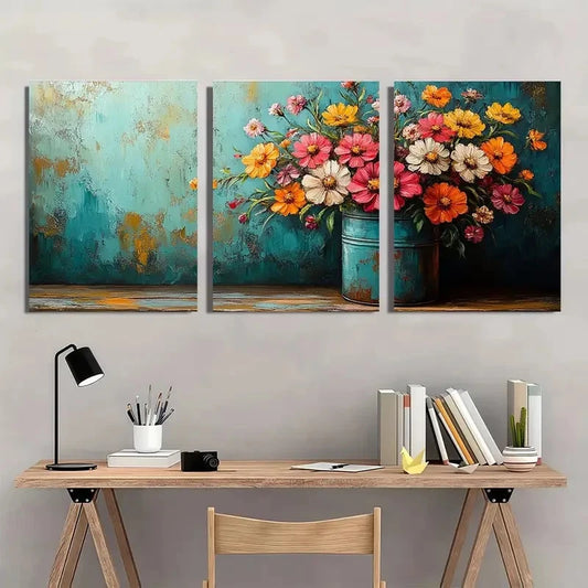3pcs Vibrant Bouquet Vintage Flowers Wall Art Set Canvas Framed 60x90cm - High Quality Print 100% Australian Made Wall Canvas Ready to Hang