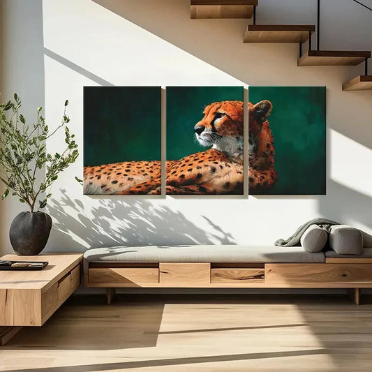 3pcs Artistic Cheetah Portrait Wildlife Art Metal Print Ready to Hang Art