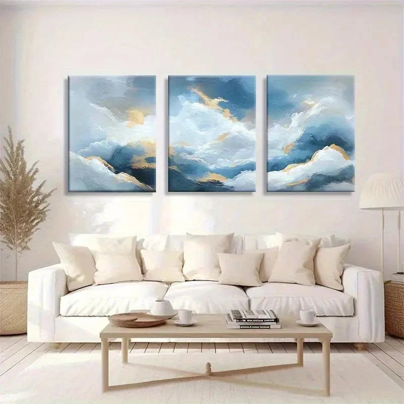 3pcs Serene Sky Abstract Cloud Landscape Metal Print Ready to Hang Art