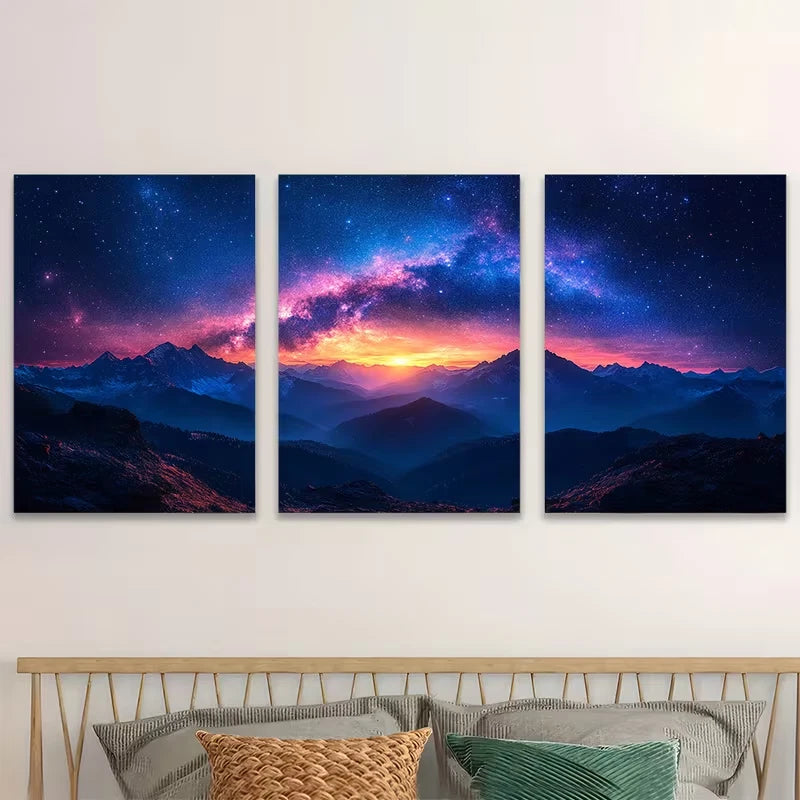 3pcs Starry Sky & Mountain Landscape j Wall Art Set Canvas Framed 50x70cm - High Quality Print 100% Australian Made Wall Canvas Ready to Hang