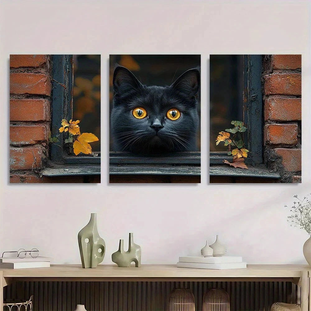 3pcs Classical Style Iron Black Cat Metal Print Ready to Hang Art