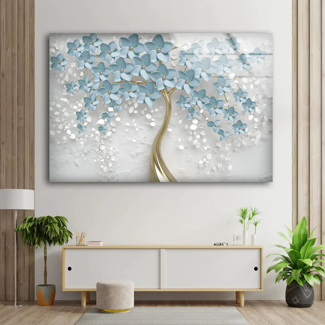 Blue 3D Flowers Tree UV Direct Aluminum Print Australian Made Quality