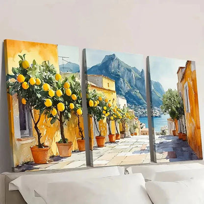 3pcs Italian Cityscape Lemon Tree Artwork F Wall Art Set Canvas Unframed - High Quality Print 100% Australian Made Wall Canvas - Bella Home Decor