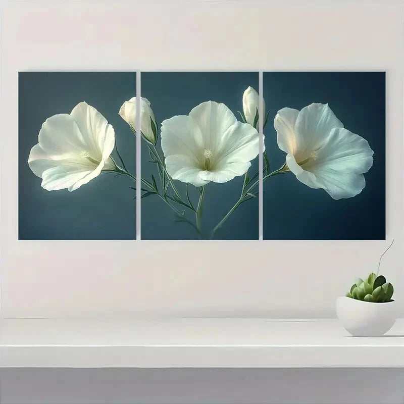 3pcs Elegant White Lisianthus Flower Metal Print Ready to Hang Art