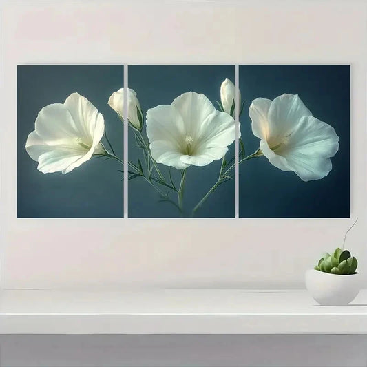 3pcs Elegant White Lisianthus Flower Metal Print Ready to Hang Art