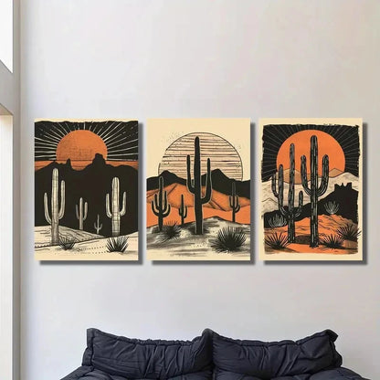 3pcs Desert Cactus Sunset Metal Print Ready to Hang Art