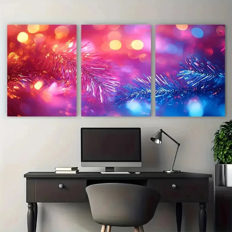 3pcs Vibrant Macro Tinsel Photography Metal Print Ready to Hang Art