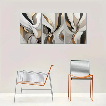 3pcs Black White & Golden Geometric Design Metal Print Ready to Hang Art