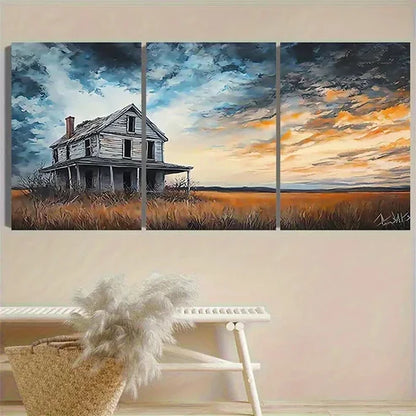 3pcs Rustic Old House at Dusk Wall Art Set Canvas Unframed - High Quality Print 100% Australian Made Wall Canvas