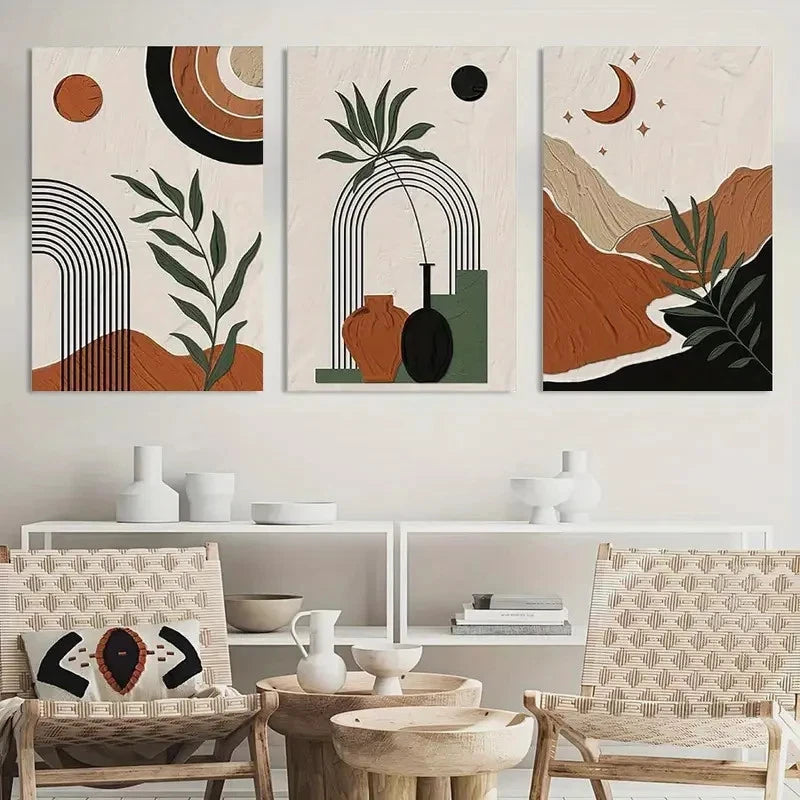 3pcs Abstract Geometric Art Prints Painting Metal Print Ready to Hang Art