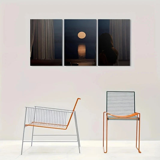 3pcs Moonlit Serene Nighttime Scene Full Moon Metal Print Ready to Hang Art