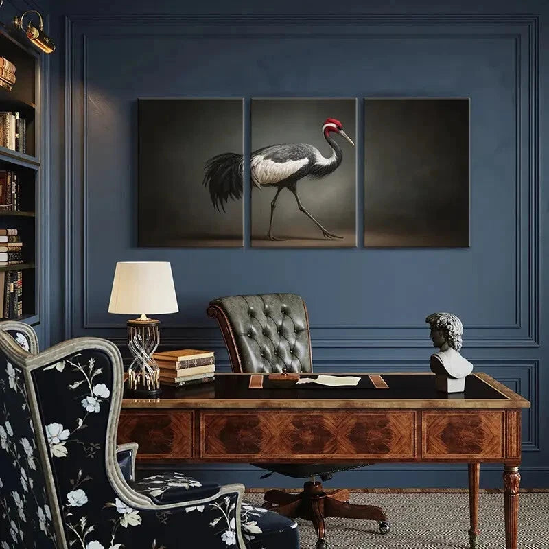 3pcs Elegant Crane Art Wildlife Nature Poster Metal Print Ready to Hang Art