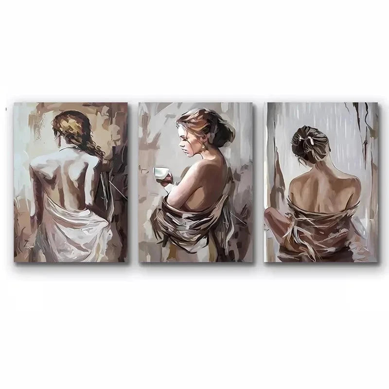 3pcs Scandinavian Nude Female Painting Metal Print Ready to Hang Art