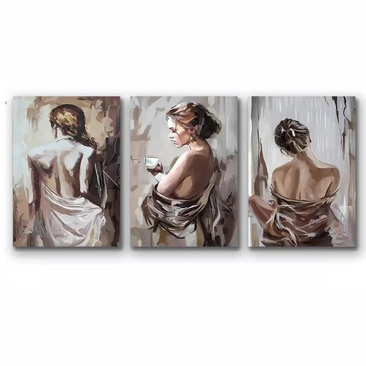 3pcs Scandinavian Nude Female Painting Metal Print Ready to Hang Art