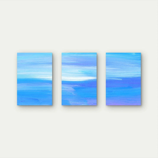 3pcs Blue Abstract Ocean Gradient Minimalist Wall Art Set Canvas Framed 40x60cm - High Quality Print 100% Australian Made Wall Canvas Ready to Hang