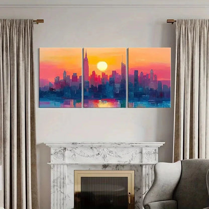 3pcs Cityscape Art Sunset Glow Urban Skyline Metal Print Ready to Hang Art