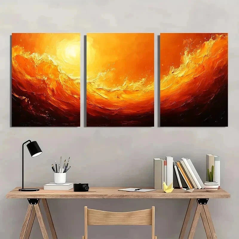 3pcs Abstract Swirl Orange Yellow Beige Design Wall Art Set Canvas Framed 40x60cm - High Quality Print 100% Australian Made Wall Canvas Ready to Hang