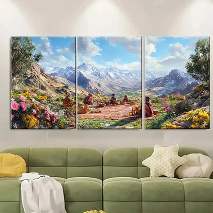 3pcs Vibrant Kurdish Mountain Landscape Floral Metal Print Ready to Hang Art