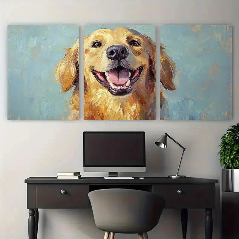 3pcs Golden Retriever Dog Portrait Illustration Metal Print Ready to Hang Art