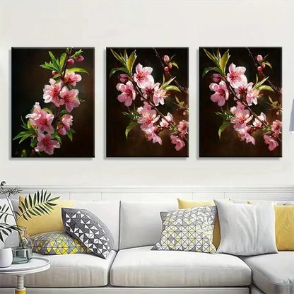 3pcs Peach Blossom Pink Floral Botanical Metal Print Ready to Hang Art