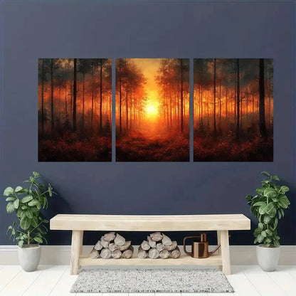 3pcs Sunrise Forest Watercolor Art Print Metal Print Ready to Hang Art