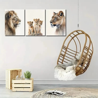 3pcs Safari Animals African Lions Minimalist Metal Print Ready to Hang Art
