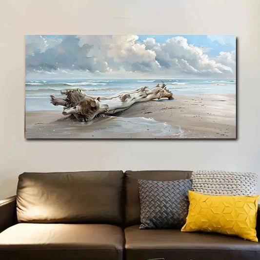 Blue Beach Wood Painting wall canvas office home room framed 120x60cm - Bella Home Decor