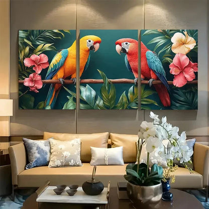 3pcs Colorful Tropical Parrot Design Metal Print Ready to Hang Art