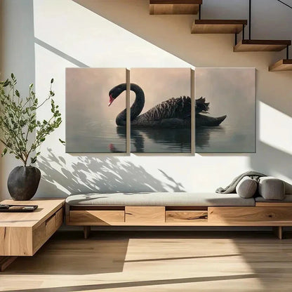 3pcs Black Swan Graceful Pose Water Reflection Metal Print Ready to Hang Art