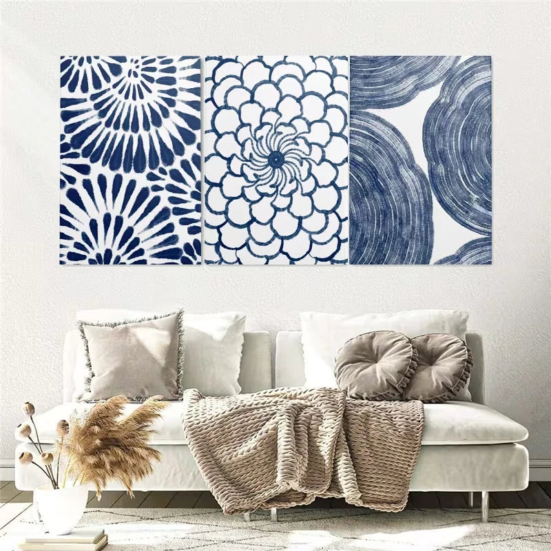 3pcs Blue Modern Abstract Painting Wall Art Set Canvas Framed 40x60cm - High Quality Print 100% Australian Made Wall Canvas Ready to Hang