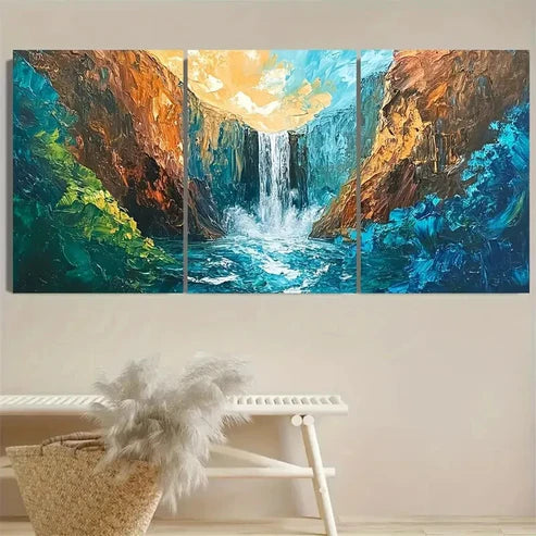 3pcs Angel Falls, Waterfall Scenery, Polyester Wall Art Set Canvas Unframed - High Quality Print 100% Australian Made Wall Canvas
