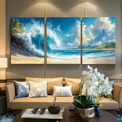 3pcs Beach Ocean Wave Seascape Metal Print Ready to Hang Art\