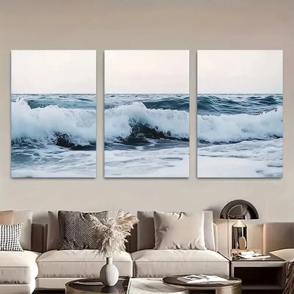 3pcs Large Aerial Beach Modern Ocean Waves Metal Print Ready to Hang Art