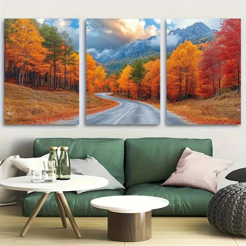 3pcs Blue Ridge Parkway Mountain in Autumn Design Metal Print Ready to Hang Art