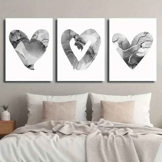 3pcs Elegant Marble Heart Modern Décor Perfect Wall Art Set Canvas Framed 40x60cm - High Quality Print 100% Australian Made Wall Canvas Ready to Hang