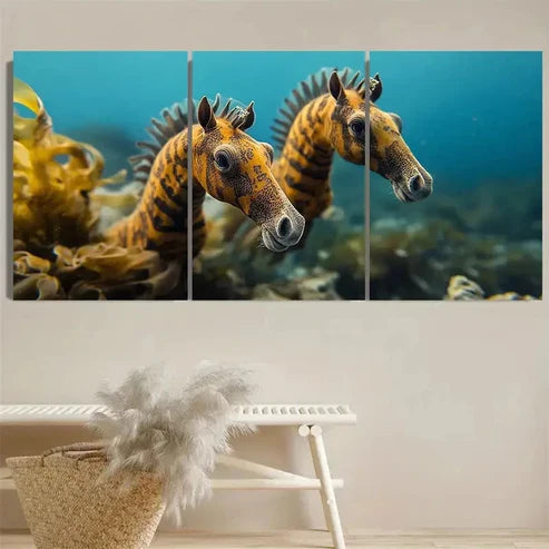 3pcs Vibrant Sea Horses Wall Art Set Canvas Unframed - High Quality Print 100% Australian Made Wall Canvas