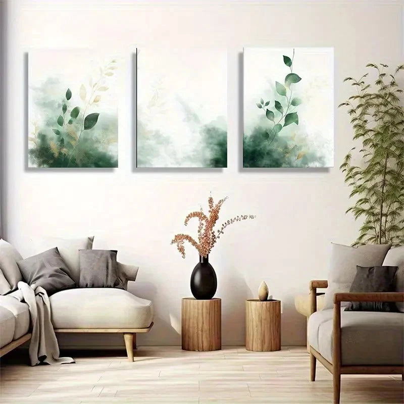 3pcs Plant Watercolor Simple Plant Green Leaf Metal Print Ready to Hang Art