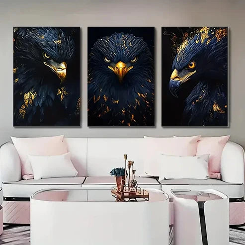 3pcs Eagle Modern Black & Golden Wall Art Canvas Unframed - High Quality Print 100% Australian Made Wall Canvas