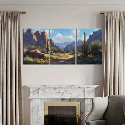 3pcs Desert Landscape Cactus Mountains Metal Print Ready to Hang Art