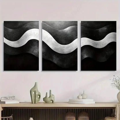 3pcs Black And White Abstract Irregular Stripes Metal Print Ready to Hang Art