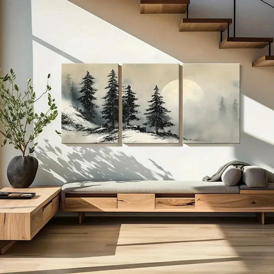 3pcs Moonlit Forest Scene Snowy Landscape Metal Print Ready to Hang Art
