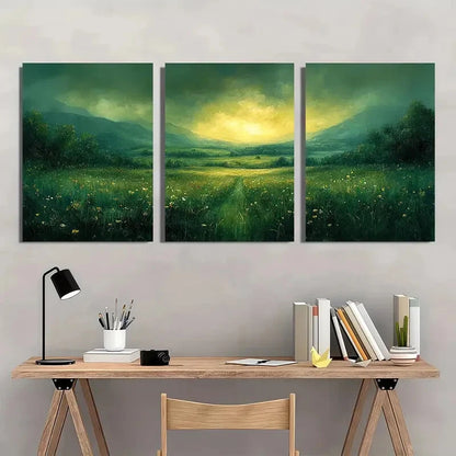3pcs Verdant Meadow Landscape Abstract Nature Metal Print Ready to Hang Art
