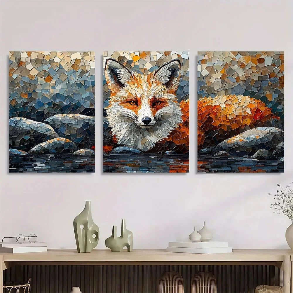 3pcs White Fox by Stream Scene Metal Print Ready to Hang Art