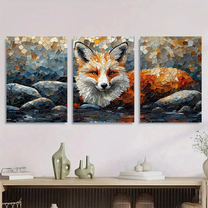 3pcs White Fox by Stream Scene Metal Print Ready to Hang Art