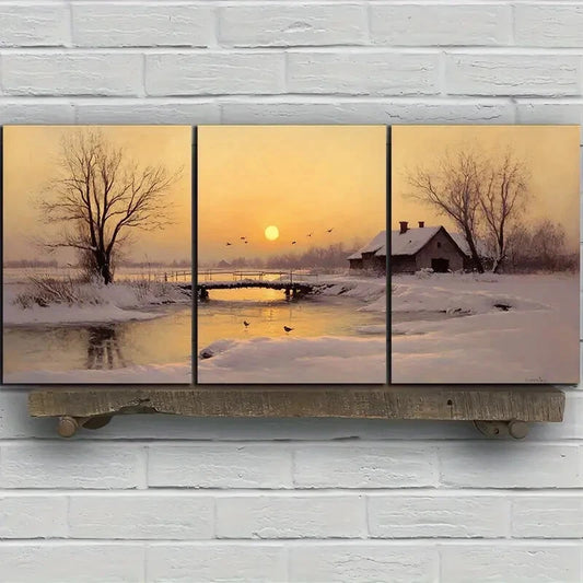 3pcs The Sunrise in Winter Farmhouse Metal Print Ready to Hang Art